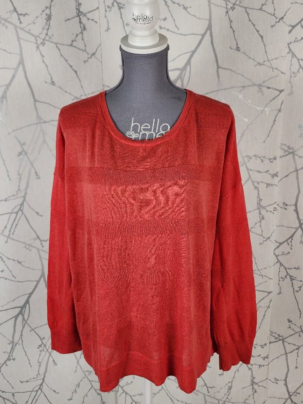 Cabi Orange Linen Blend Shadow Stripe Knit Pullover